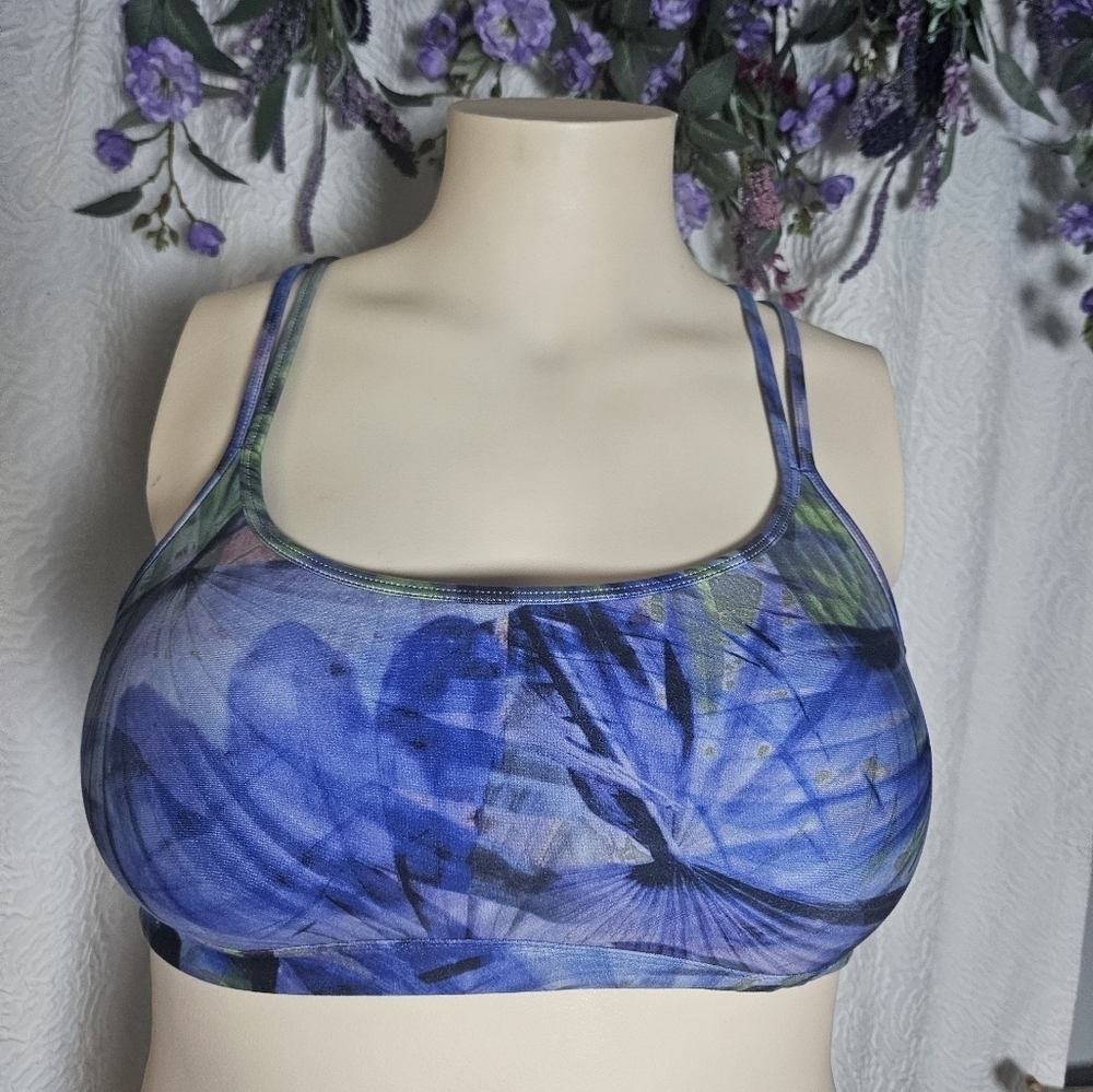 Athleta Blue and Green Watercolor Bra
